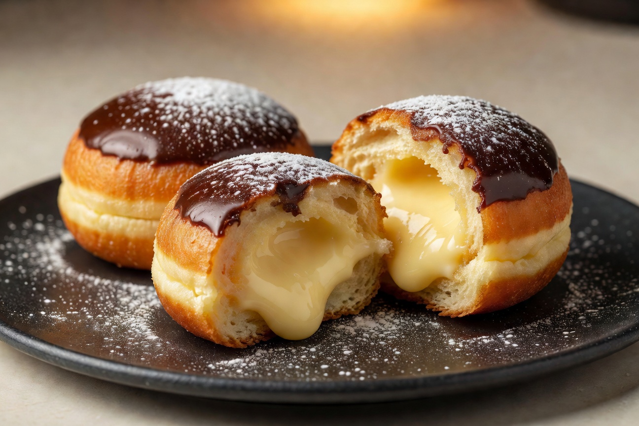 Boston Cream Sufganiyot — Beignets au chocolat fourrés à la crème pâtissière