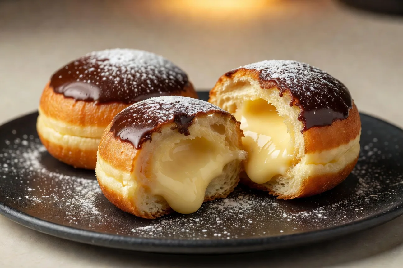 Sufganiyot Boston Cream — Donas rellenas de crema con chocolate