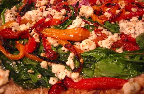 Roasted Peppers, Spinach & Feta Pizza