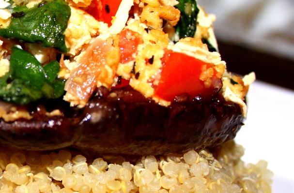 Vegan Stuffed Portobello Mushroom over Quinoa