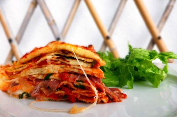 Crespelle with Mozzarella, Parma Ham and Tomato Sauce