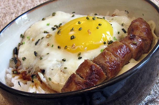 Rice with Fried Egg and Sausage