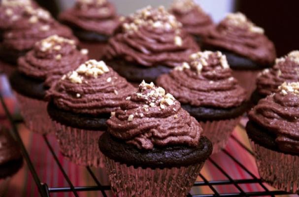 Peanut Butter Filled Chocolate Cupcakes with Chocolate Ganache Frosting