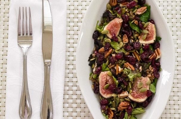 Mixed Green Farro Salad And Fresh Figs