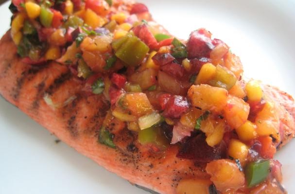Grilled Salmon With Cherry, Pineapple, Mango Salsa