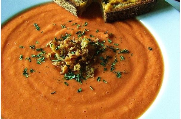 Spanish Gazpacho Soup In The Raw With Broiled “Cheese” Toast