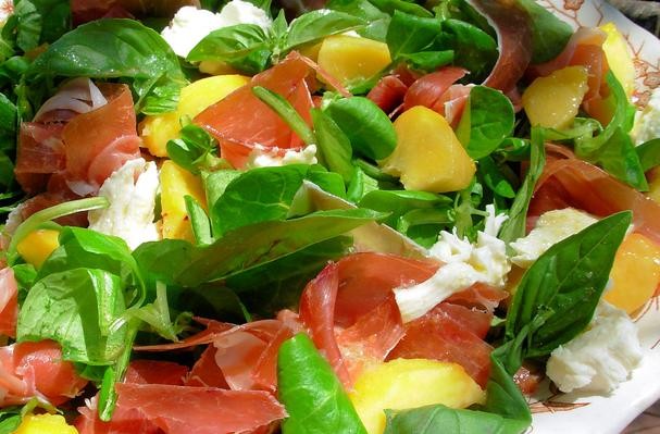 Peach, Ham and Feta Salad with Fruity Olive Oil Dressing