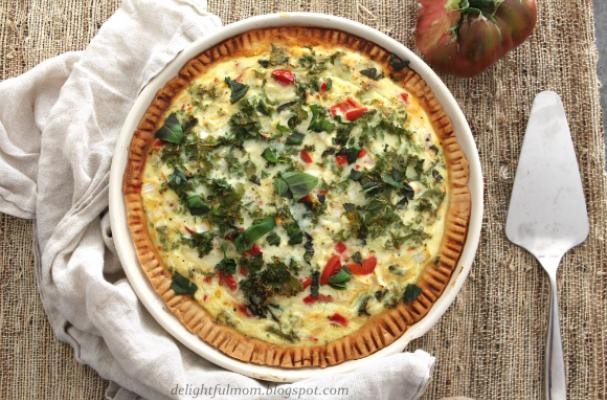 Vegetable Quiche Made With Fresh Tomatoes, Spinach, Basil and Goat Cheese