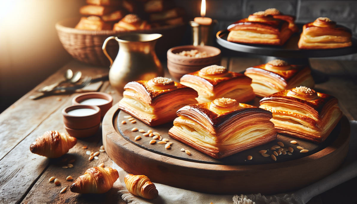Flaky apple strudel with thin crispy pastry layers