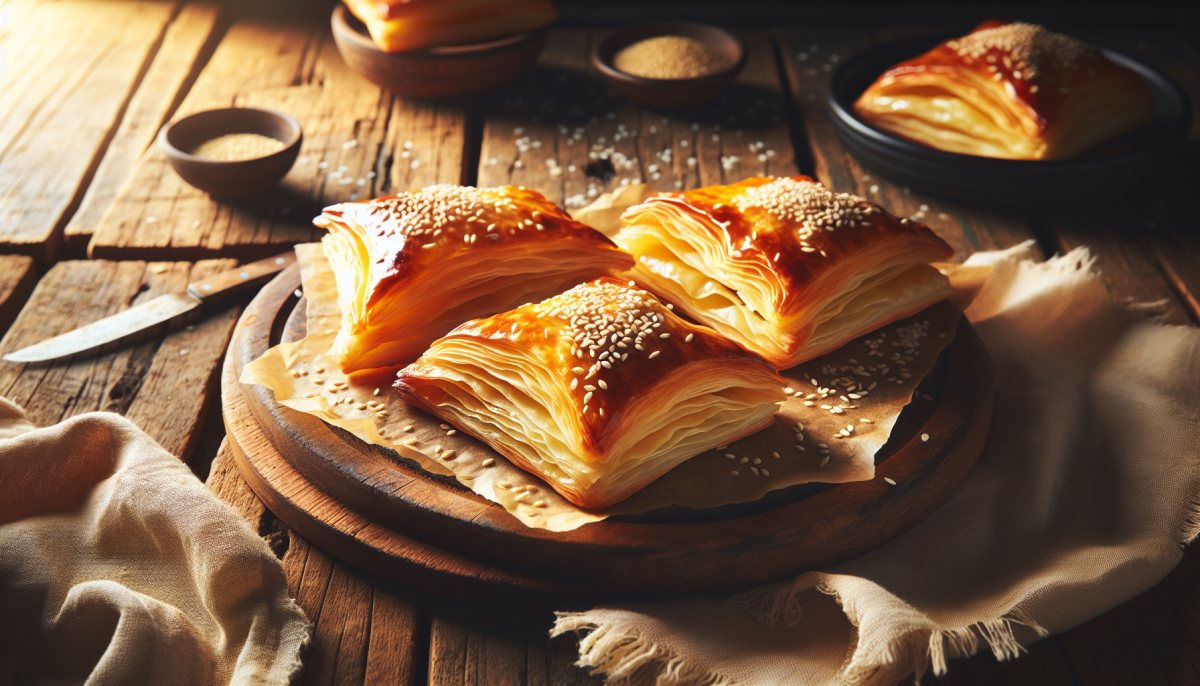 Spinach-filled bourekas with flaky golden pastry