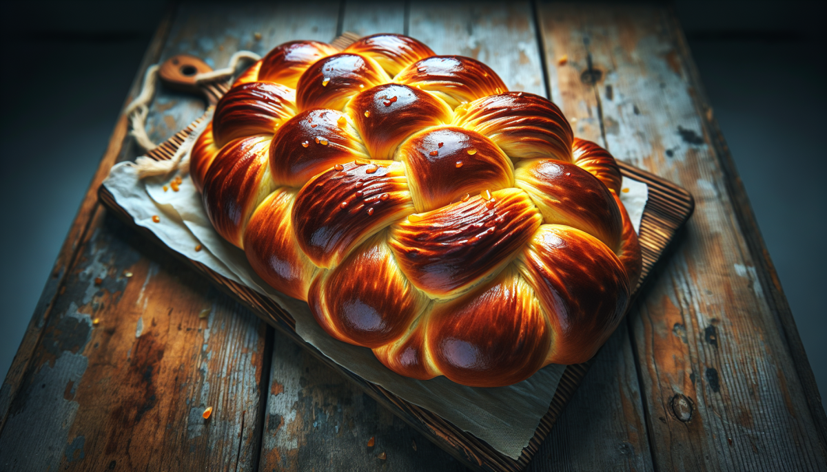 Warm challah bread pudding with custard sauce