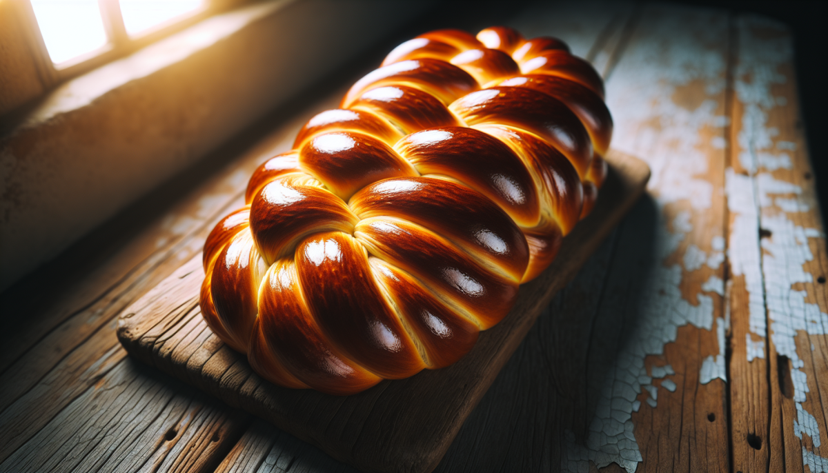 Thick-cut challah French toast with golden crust