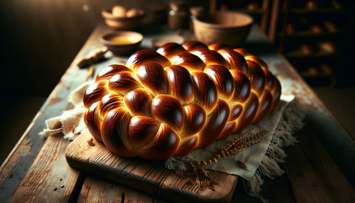 Soft challah dinner rolls with egg wash shine