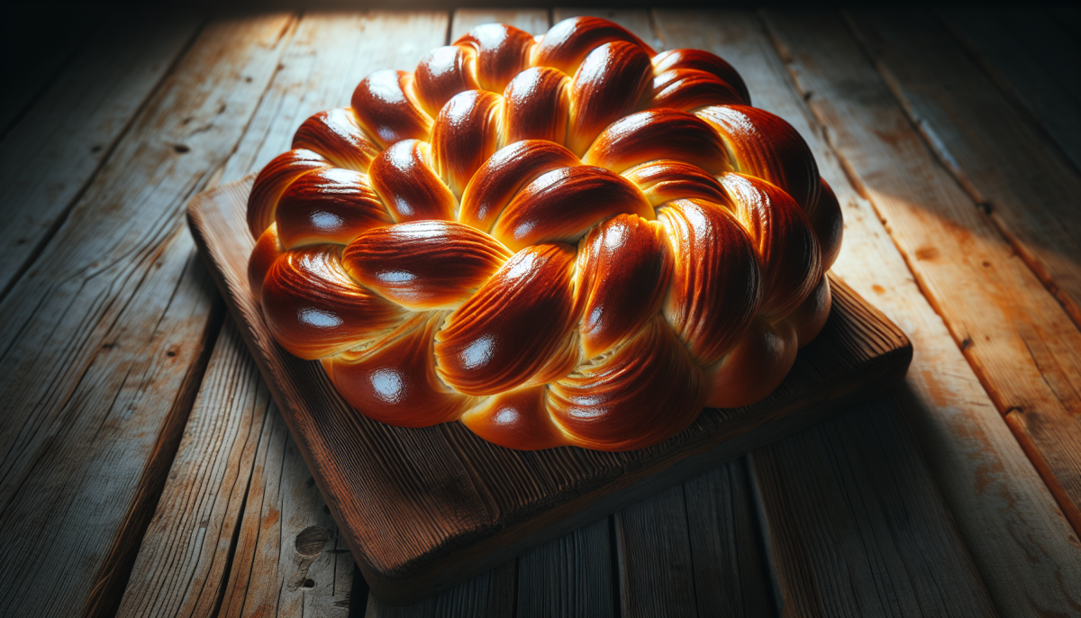 Decorative challah wreath shaped bread