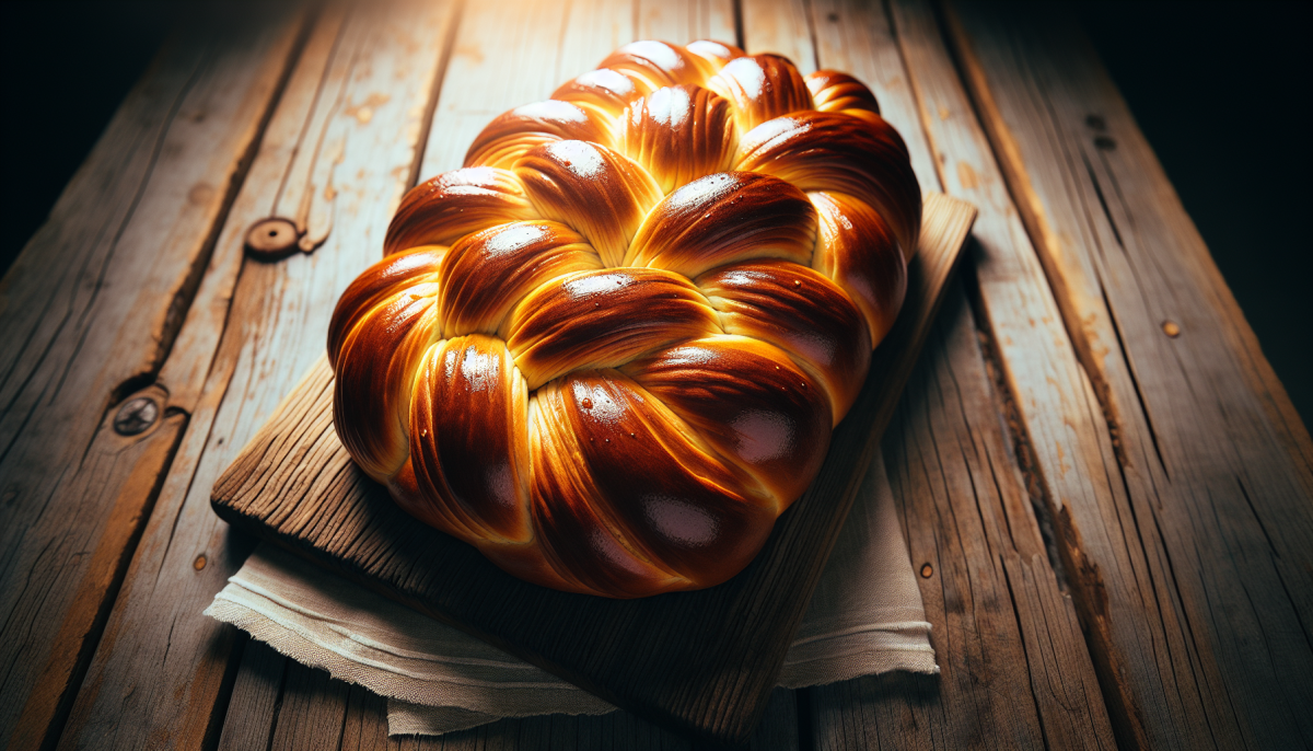 Rich egg challah with glossy golden crust