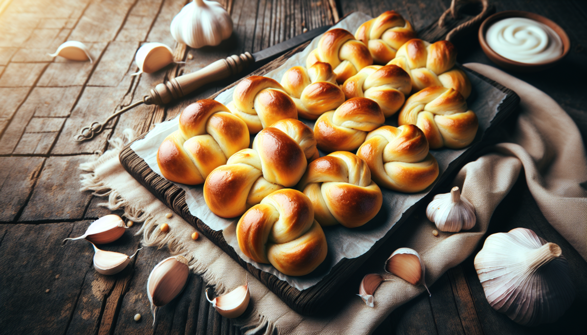 Twisted garlic knots glistening with butter and herbs