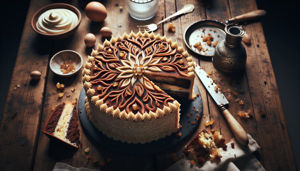 Moist honey cake with warm spiced golden crumb