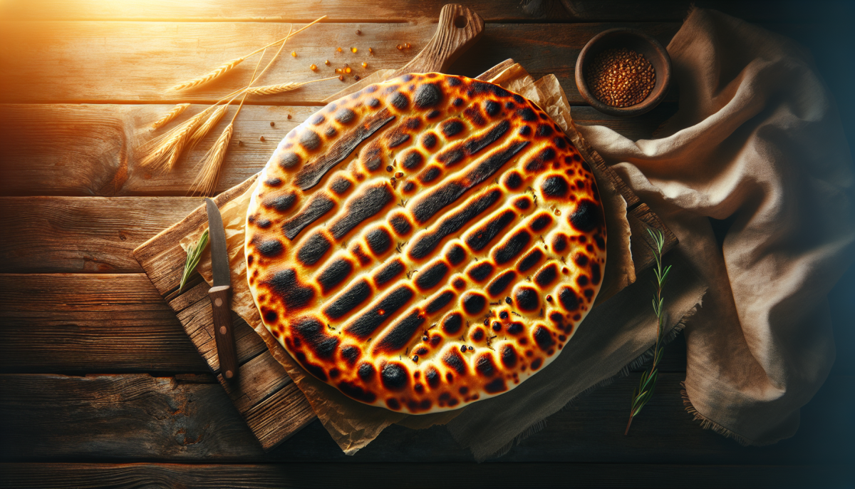 Flat onion pletzl bread with caramelized onion topping