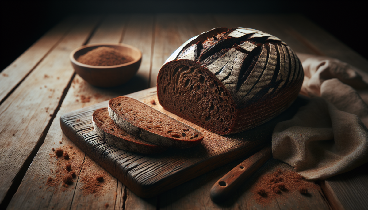 Dark pumpernickel bread with dense, rich crumb