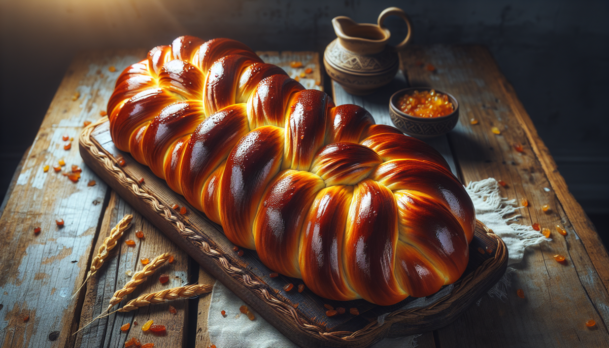 Sweet raisin challah bread with golden braids