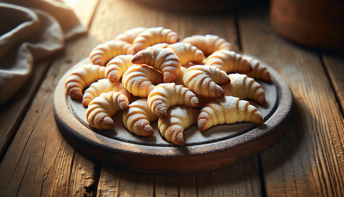 Crescent-shaped rogaliki pastries with sweet filling