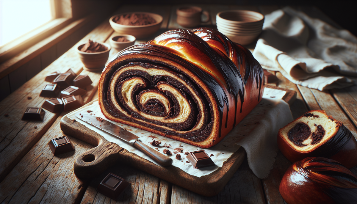Tangy sourdough babka with chocolate swirl layers