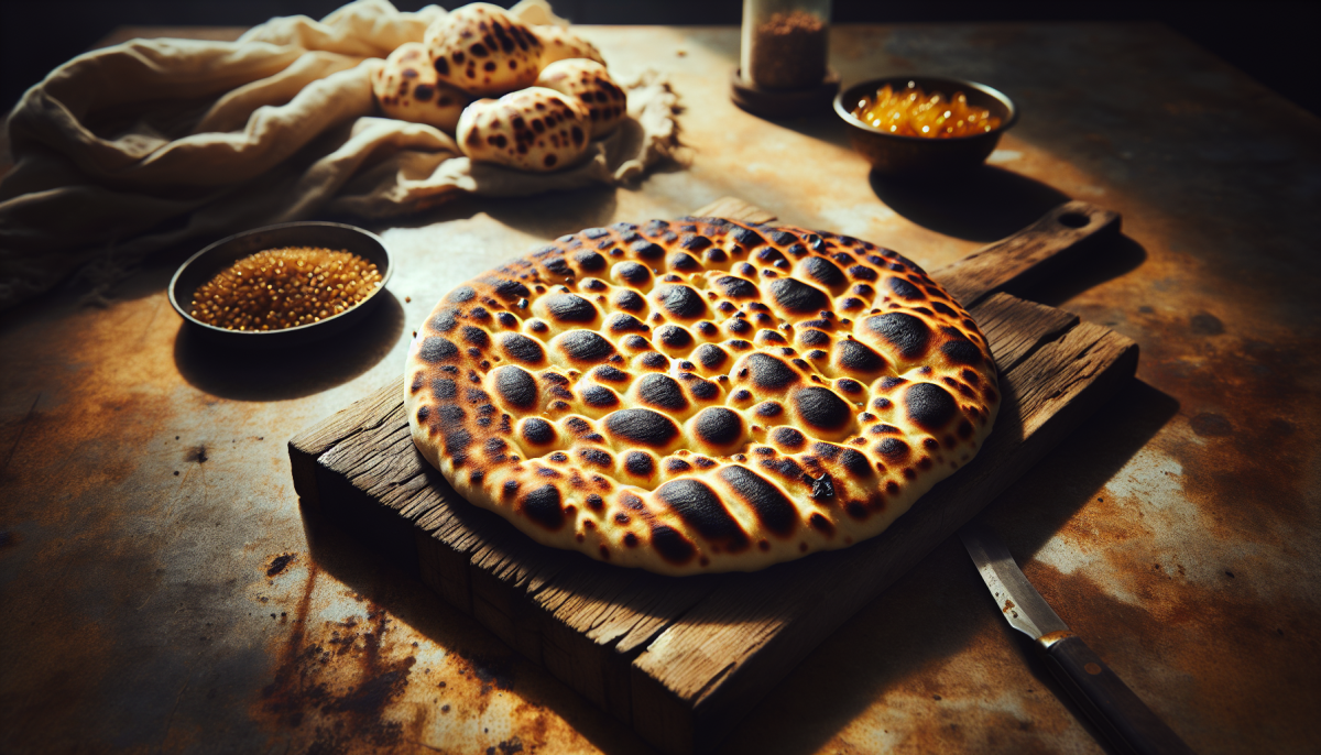 Za'atar topped manoushe flatbread with olive oil